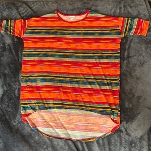 LuLaRoe Irma Tunic: Orange/Red/Blue/Stripes (M)